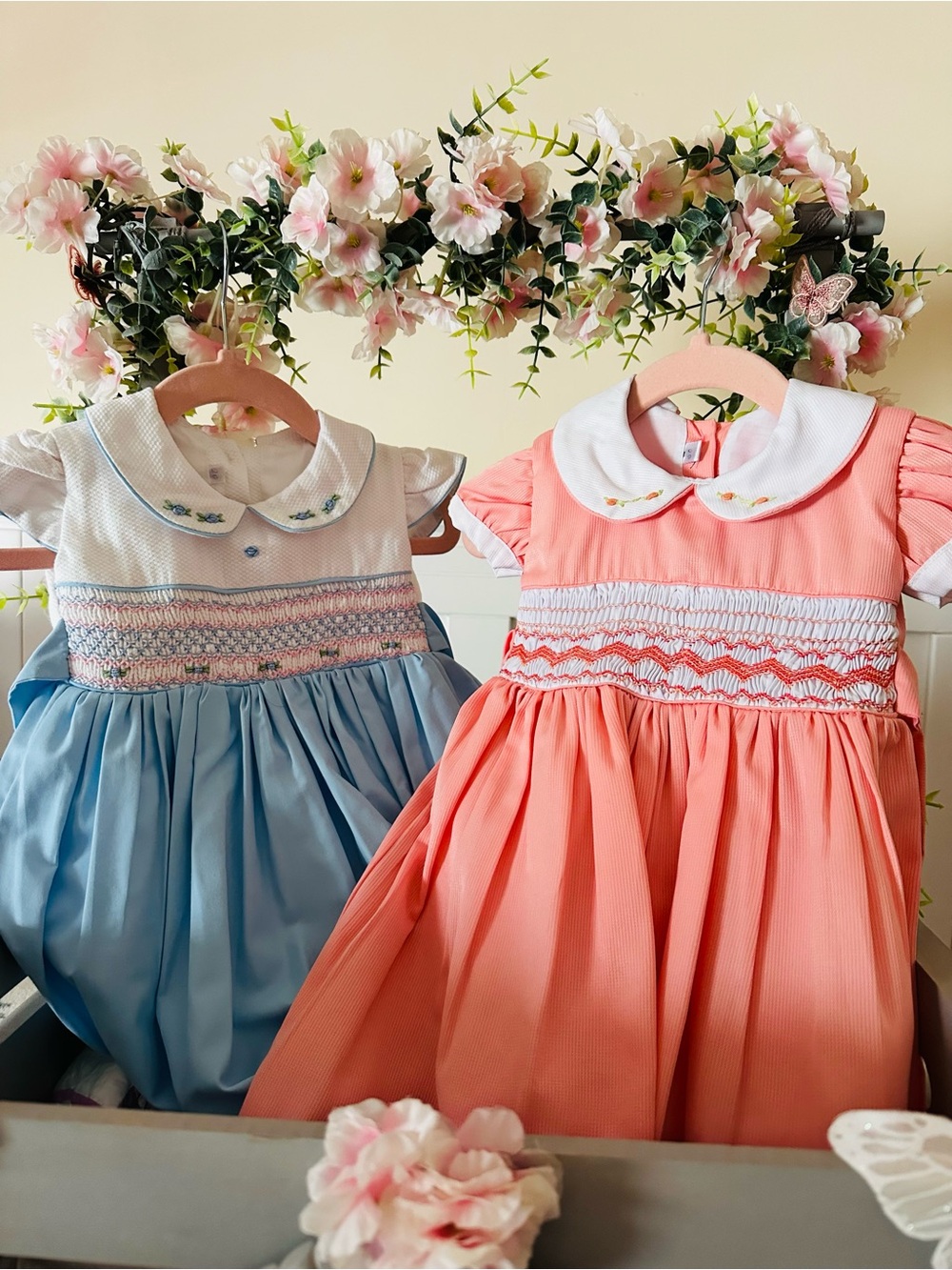 Classic Smocked Pink and Blue Kids Dress Set